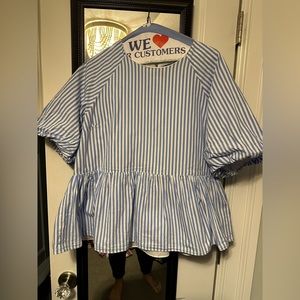 TUCKERNUCK Pomander Place stripe  Peplum/bubble top.
